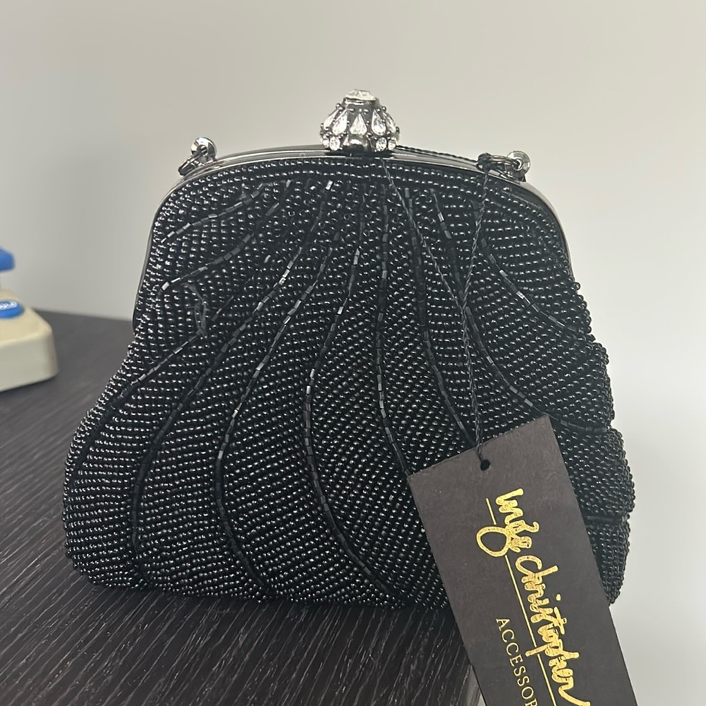 NWT Inge Christopher beaded purse/evening bag Rhinestone clasp